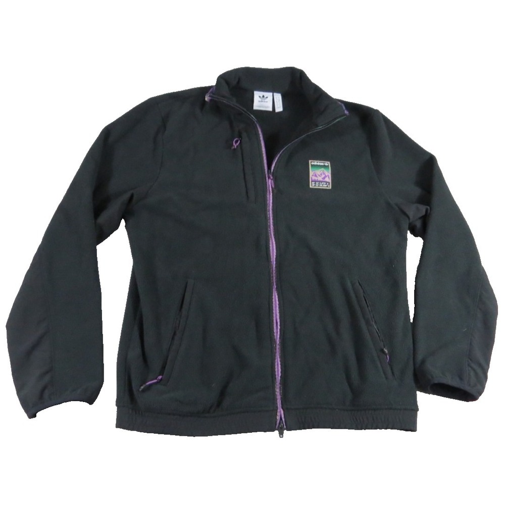 Adidas Originals Adventure Jacket Men SM Black Fleece Full Zip Mountain Graphics